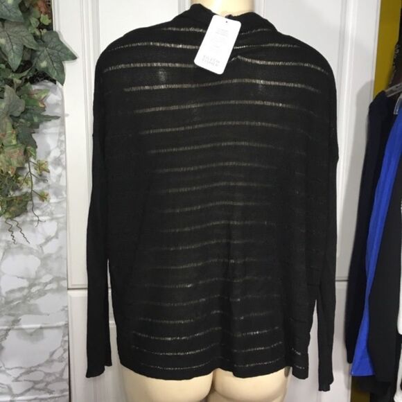 EILEEN FISHER BLACK OPEN KNIT CROP BOXY CARDIGAN NWT XS MINIMALIST‎ - Picture 3 of 10